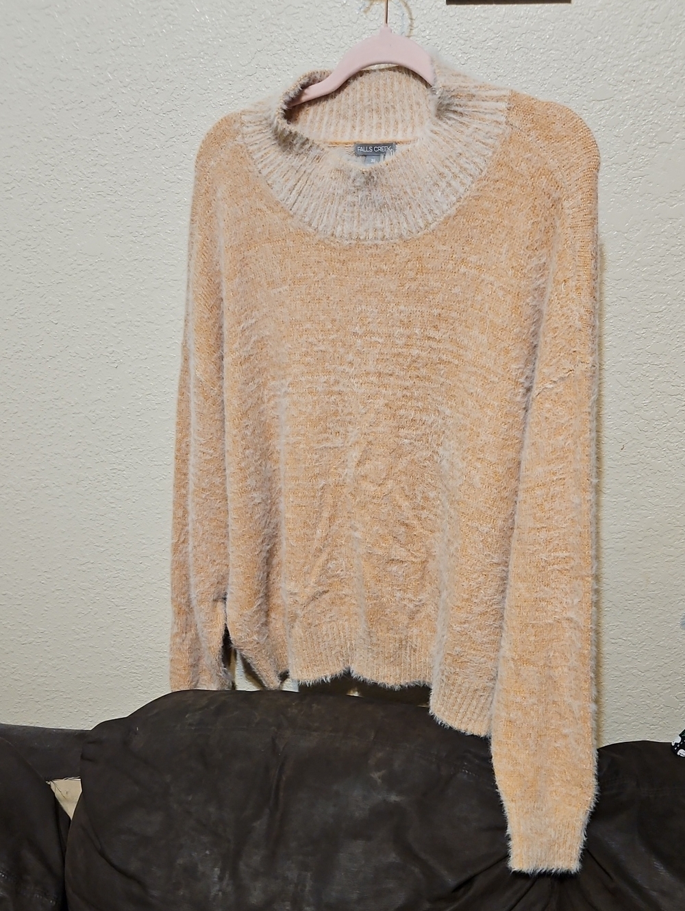 Falls Creek Soft Fuzzy Scoopneck Sweater in Beige